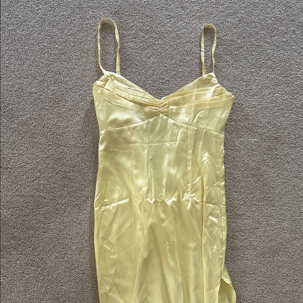 Beginning Boutique Butter Yellow Satin Dress